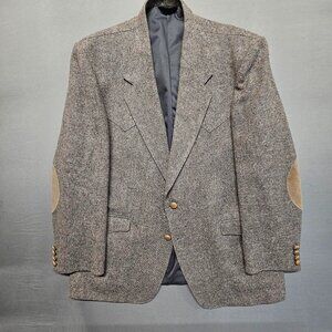 VTG Farah Westernwear 100% Wool Donegal Tweed Blazer 46R Brown Gray Suede Elbow